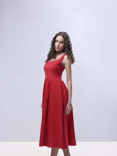 VERO MODA Womens Midi Dress Barbados Cherry