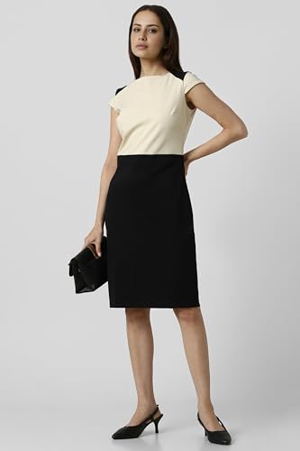 Van Heusen Women Cream Print Knee Length Formal Dress