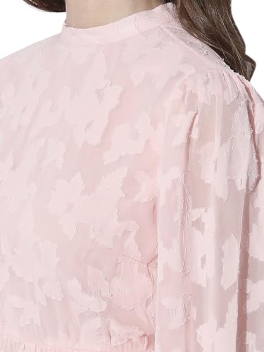 VERO MODA Women Self Design Pink Polyester Midi Length A-Line Dress