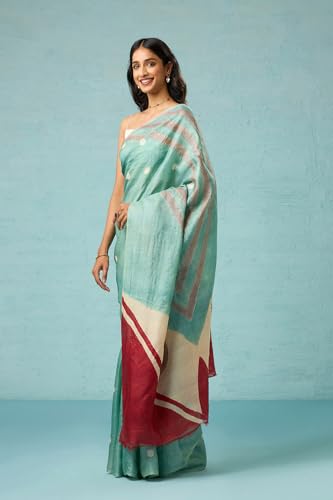 Taneira Chattisgarh Hand Painted Tussar Saree For Women With Unstitched Blouse Piece (Light Green-SAAFWEHTT0101)