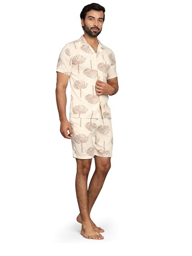 B STORIES Men’s Printed Shirt with Shorts Set | Cotton Co-Ord Set | Half Sleeve Casual Summer Outfit | Button-Down Shirt & Elastic Waist Shorts | Lightweight Lounge & Vacation Wear