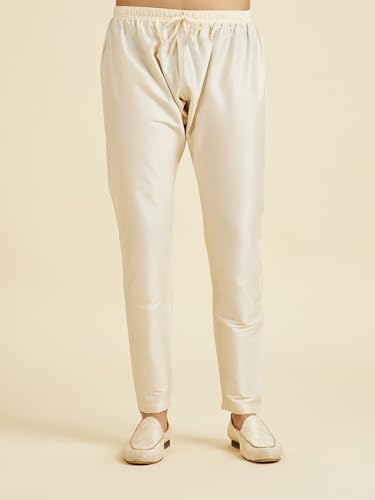 Manyavar Men's Art Silk Zip-Style Neck Kurta Set with Dupatta (Fawn,XL)