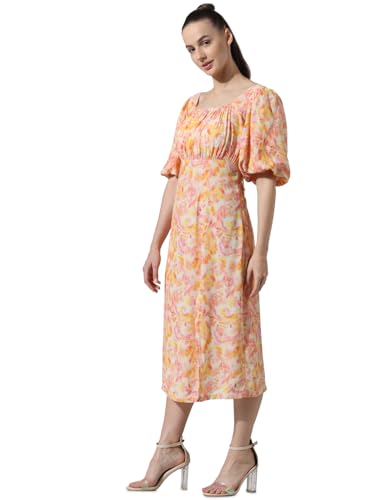ONLY Women Printed Viscose Yellow Midi Dress