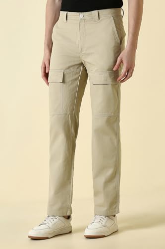 Men Beige Solid Casual Trousers