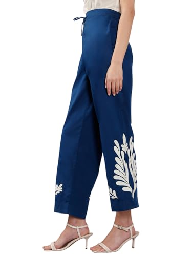 VERO MODA Women's Straight Fit High Rise Dark Blue Pants