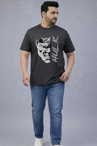 THE SOUTH STORE Men's Charcoal Melange Round Neck Half Sleeve Printed Plus Size T-Shirt | Hulk