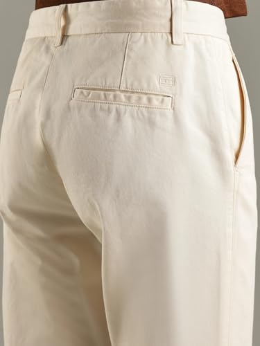 Slim Fit Solid Mid Rise Trouser Cream