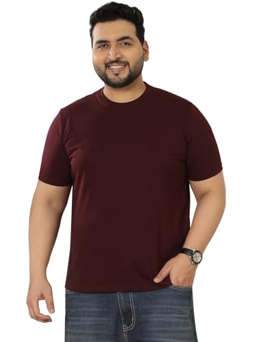 JOHN PRIDE Plus Size Men Regular Fit Solid Short Sleeves Maroon Round Neck T-Shirt (JPTSR3501U_7XL_Maroon)