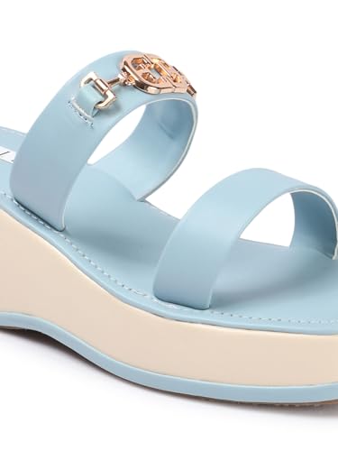 ELLE Women Wedge Heel Sandal, Sky Blue, UK-4