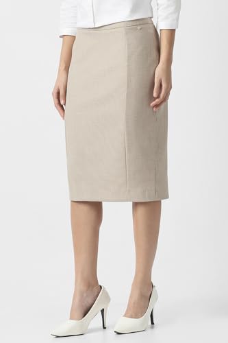 Women Beige Print Formal Knee Length Skirt