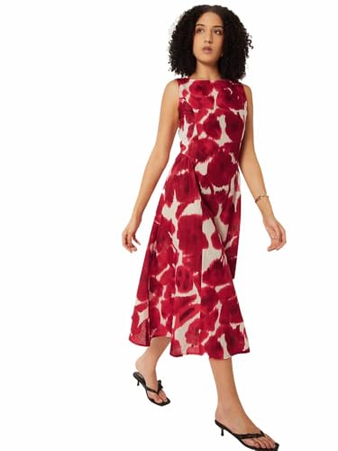 Max Women Printed A-line Midi Dress (White_L)