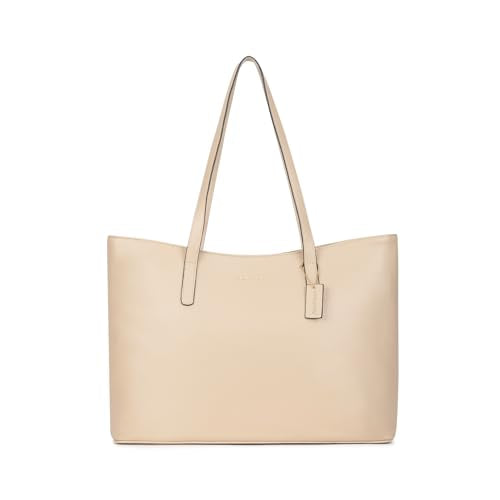 Fastrack Pebble Play Laptop Tote | Beige Faux-Leather Tote Bag for Women | 15-Inch Laptop Compatible | Gold Hardware Finish with Double Handles, Zipper Closure & Organised Storage