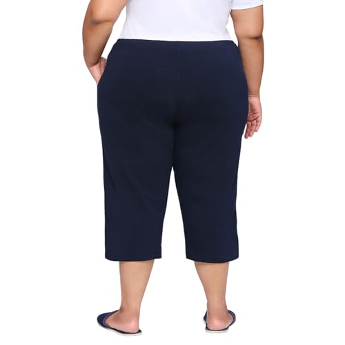 VAISHVIK Women Plus Size Calf Length Pants - Nila 4XL 44 Waist inches Navy Blue