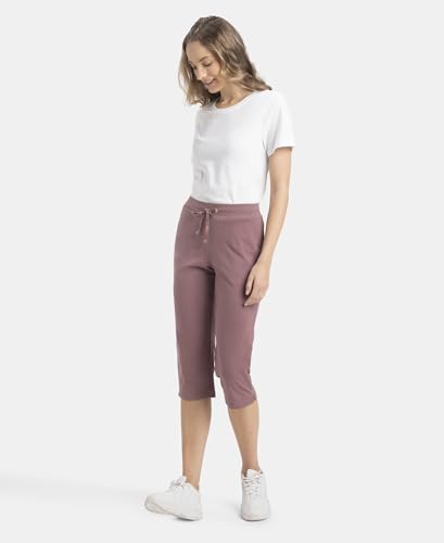 Jockey 1300 Women's Super Combed Cotton Elastane Stretch Slim Fit Capri with Side Pockets_Burnt Rose_S