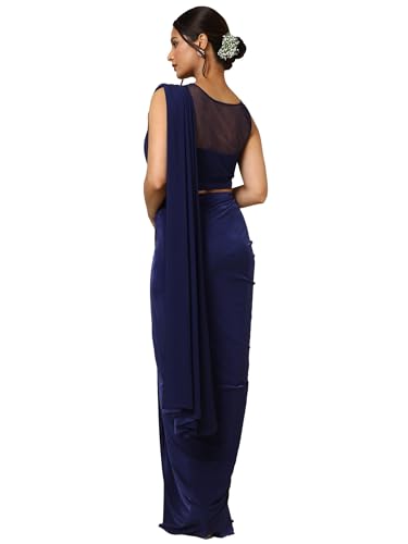 Soch Womens Navy Blue Nylon Blend Ready to Wear Saree With Sequins