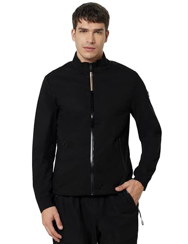 Arrow Sports Mens Black Solid Long Sleeve Polyester Classic Jacket (ASAIJK4805_Black_)