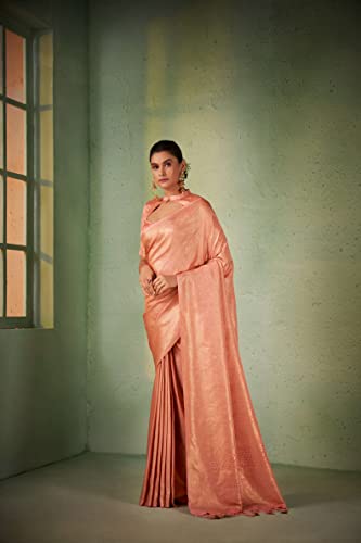 Vardha Women's Kanchipuram Art Silk Saree with Unstitched Blouse Piece - Gold Zari Woven Work Sarees for Wedding (Asya Vol.4_560)