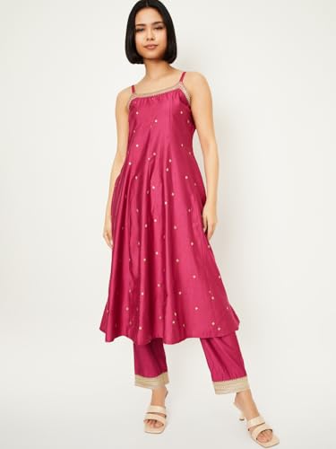Max Women's Polyester Blend Kurta Set (CTKST54001_Pink