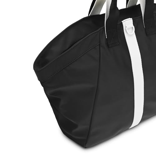 Fastrack Black & White Tote Bag for Women | Large Nylon Tote with Zipper Closure, Webbing Strap, Internal Utility Pockets & Double Handle | Lightweight Everyday Shoulder Bag for Work, Travel & Errands