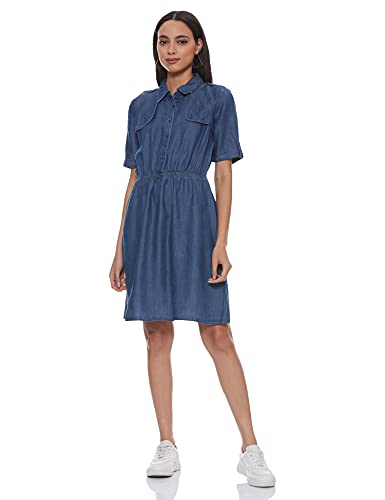 United Colors of Benetton Women's Synthetic A-Line Midi Casual Dress (21P4LY1E4510I_Navy_XL)