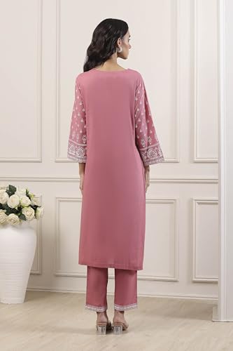 Biba Women Pink Cotton Straight Suit Set_32