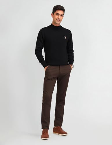 U.S. Polo Assn. Denim Co. Mens Black Solid Long Sleeve Cotton Classic Pullover Sweater (UDSWE0298_Black_)