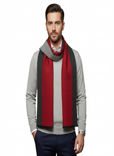 MUFFLY Woven Reversible Printed Men's Wool & Acrylic Warm Men Muffler Cashmere Solid Winter Wear Wraps Muffler/Scarves (Red Black)