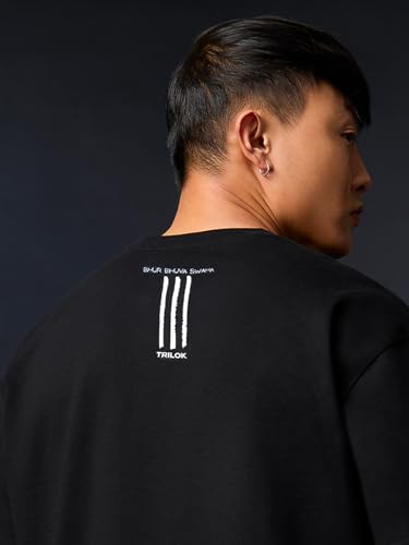 The Souled Store Trilok: Mahashivaratri Men and Boys Short Sleeves Round Neck Black Graphic Printed Casual Lightweight Drop Shoulder Streetwear Trendy Oversized T-Shirt