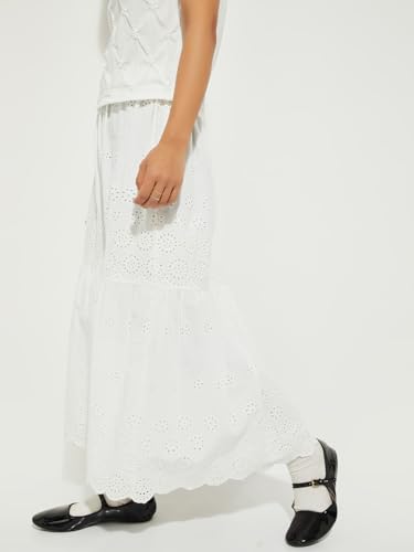 Max URB_N Women Schiffili Embroidered Tiered Skirt (Ivory_M)