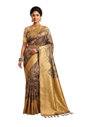 SREE KUMARAN Women's Kanchipuram Kubera Silk Pure Pattu Sarees With Blouse (VSK138-2) (VSK176-6)