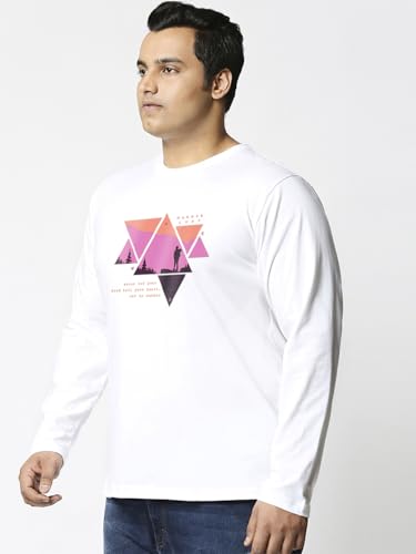 Bewakoof Men's Graphic Print Regular Fit Full Sleeve Round Neck Cotton Plus Size T-Shirt_694246_White_6XL