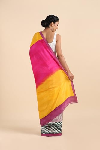 Taneira Women Yellow Silk Printed Saree with Thread Border And Unstitched Blouse Piece (SHH06I00224-Yellow)