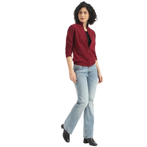 United Colors of Benetton Women's Wool Mock Neck Cardigan (25A108OU5530GRB2_Maroon