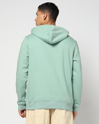 GAP Men Solid Knitted Fleece Sweatshirt with Hood, Green, M