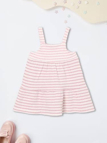 Max Girls Striped Pinafore Dress with T-Shirt (Pink_12-18 M)