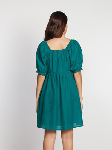 Zink London Women's Green Solid Flared Short Dress - SaumyasStore