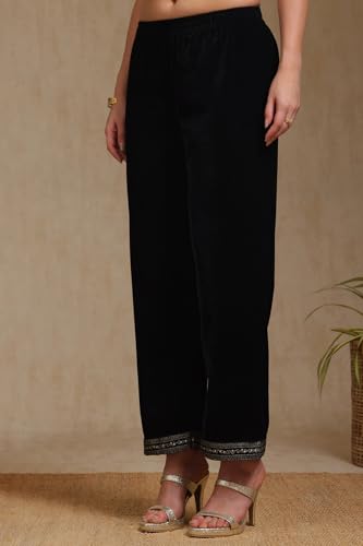 Soch Women's Velvet Salwar Suit Set (SLR-EWA4CD21214_Black