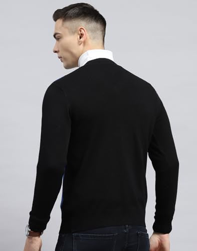 Monte Carlo Mens Black Geometric V Neck Full Sleeve Pullover (1236030VN-1-42)