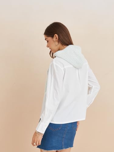 Latin Quarters Women's White Hooded Full Sleeves Self Design Casual Shirt_XXL