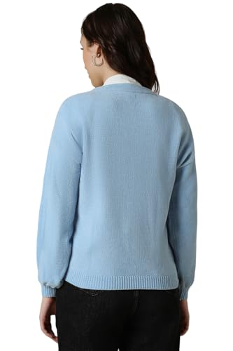 Allen Solly Women Blue Textured V Neck Casual Sweater