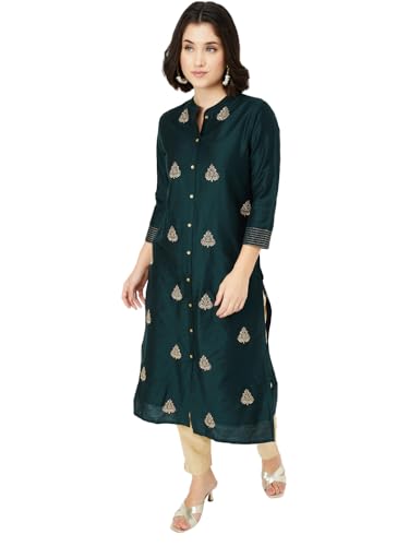 Max Women's Polyester Blend Kurta Set (CTKUR52006_Green