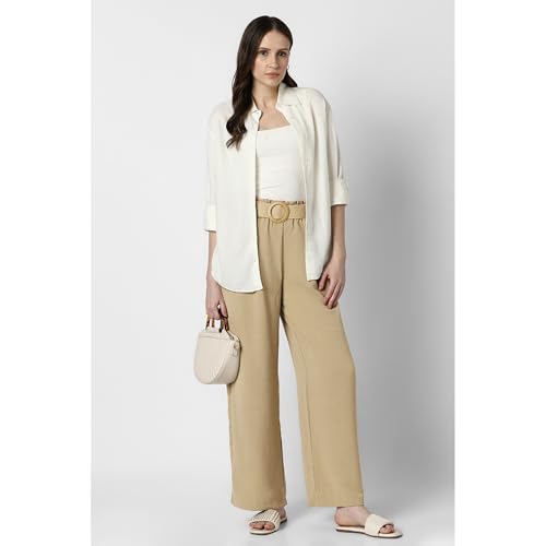 Women Beige Solid Casual Trousers