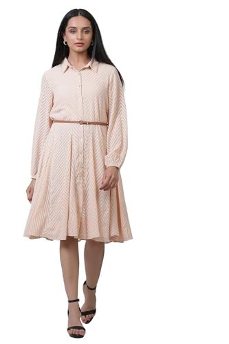 W for Woman Pink Solid Jacquard Flared Dress_24FEW10775-820827_XS