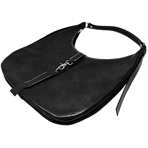 Floto Puglia Italian Leather Women's Shoulder Bag Handbag Purse, Black, Large