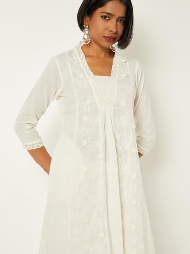 Max Women Floral Applique Kalidar Kurta (Off White_XL)