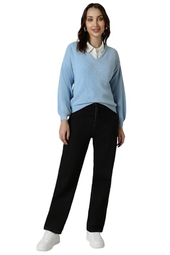 Allen Solly Women Blue Textured V Neck Casual Sweater