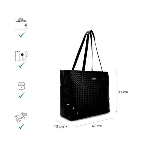 Fastrack Textured Tote | Textured Faux-Leather Tote Bag for Women | Spacious Handbag with Sturdy Handles for Work & Leisure