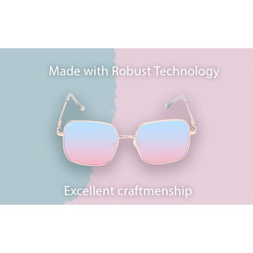 SPIKY Unisex Kids Rectangular Sunglass With Protective Case Gold Frame Blue & Pink Lens, Free Size - (Pack of 1)