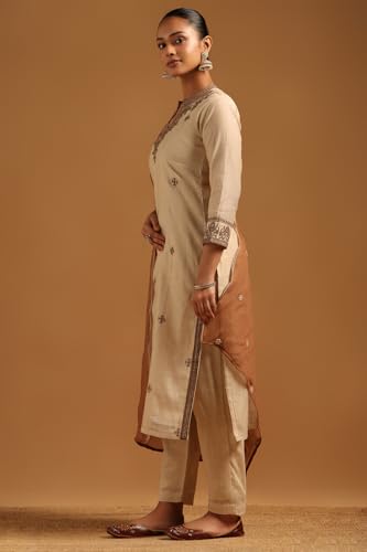 Soch Womens Beige Mul Chanderi Floral Salwar Suit With Sequin