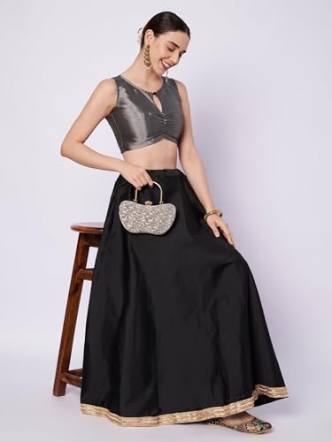 studio rasa Women's Cotton Tissue Key-Hole Readymade Crop Top for Festive Party Wedding(TPWC12607M_Black_Medium)